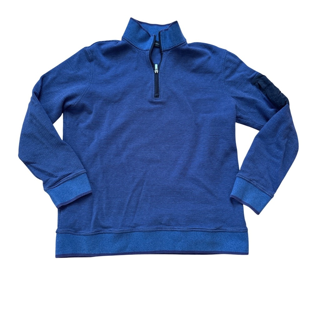 Bugatchi Pullover Mens Blue Textured Stripe Quarter‎ Zip Utility Pocket SIZE XL